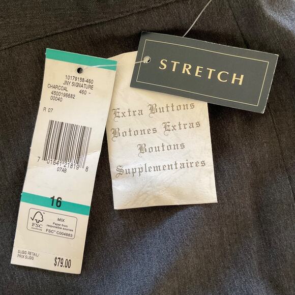 NWT Jones New York Signature Stretch Charcoal Dress Pants 16 Office 32.5” Inseam - Picture 2 of 11